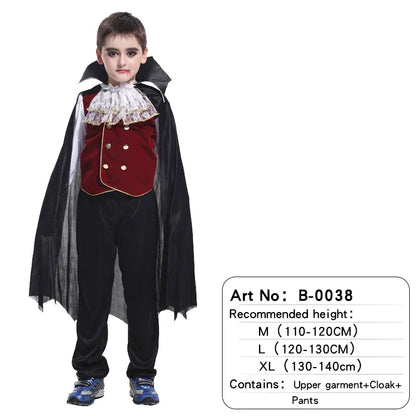 Halloween Vampire Cosplay Costume for Kids Carnival Party Dress Up Outfit Children Role Play Vampiran