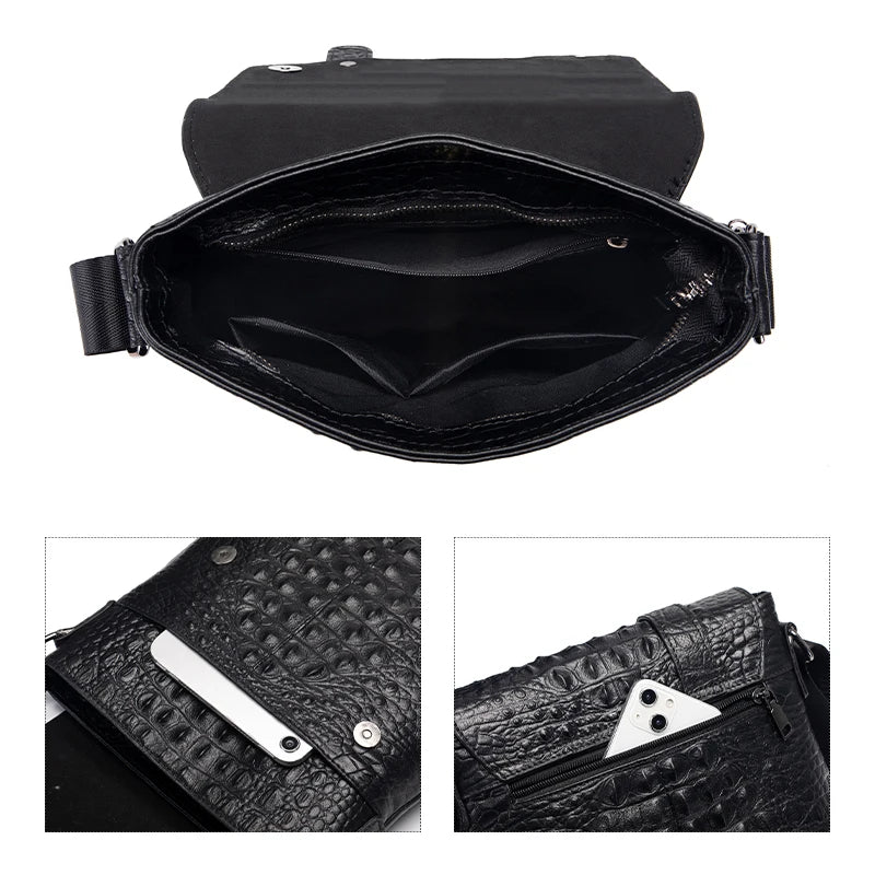 Genuine Leather Men's Crocodile Pattern Shoulder Bag Fashion Men Messenger Chest Bag Vintage Crossbody Travel Bag