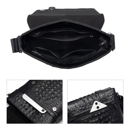 Genuine Leather Men's Crocodile Pattern Shoulder Bag Fashion Men Messenger Chest Bag Vintage Crossbody Travel Bag