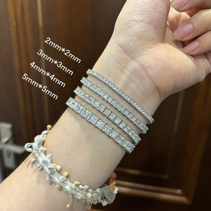 Princess Cut Moissanite Bracelets for Women s925 Sterling Silver Plated 18k White Gold GRA Certified Wedding Bracelet