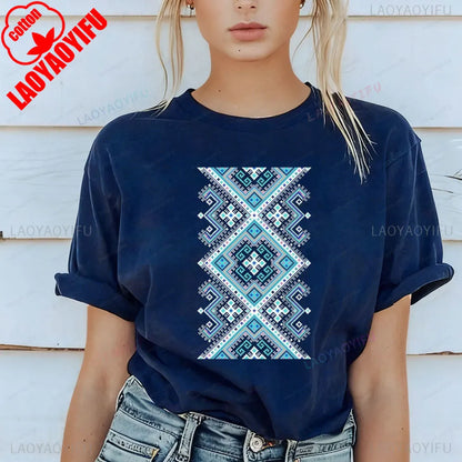Shirt Ornament Print Shirt Ukraine Shirt Ukrainian T-shirt Gift for Women High Quality Cotton Tops Creativity Style