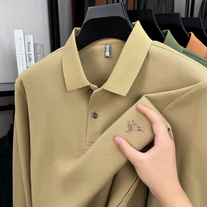 100% cotton long sleeve polo shirt spring and autumn fashion casual luxury brand exquisite embroidery lapel T-shirt new men wear