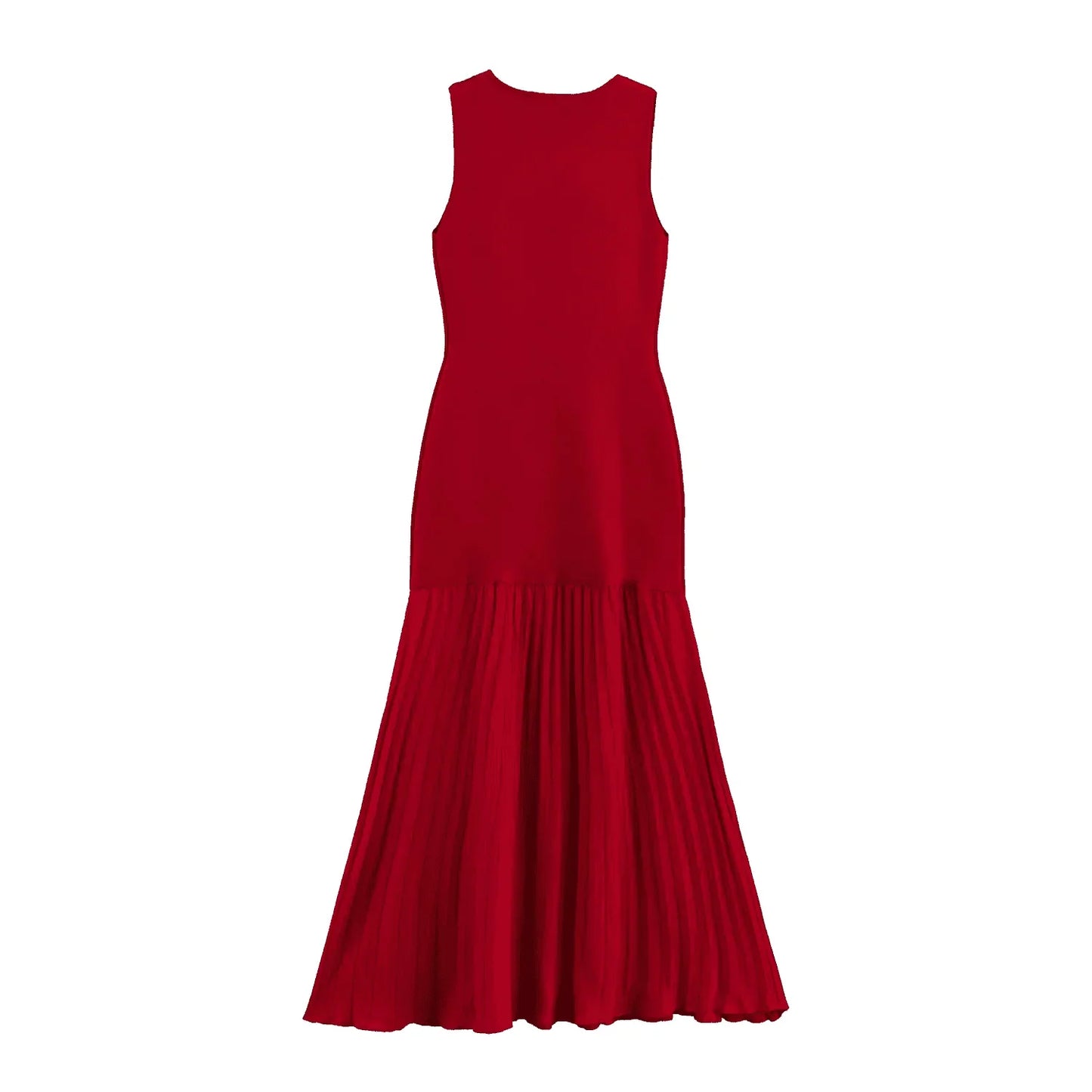 Spring Summer New Women's Dress Pleated Patchwork Simple Temperament Knitted Sleeveless Long Dresses for Women 2025