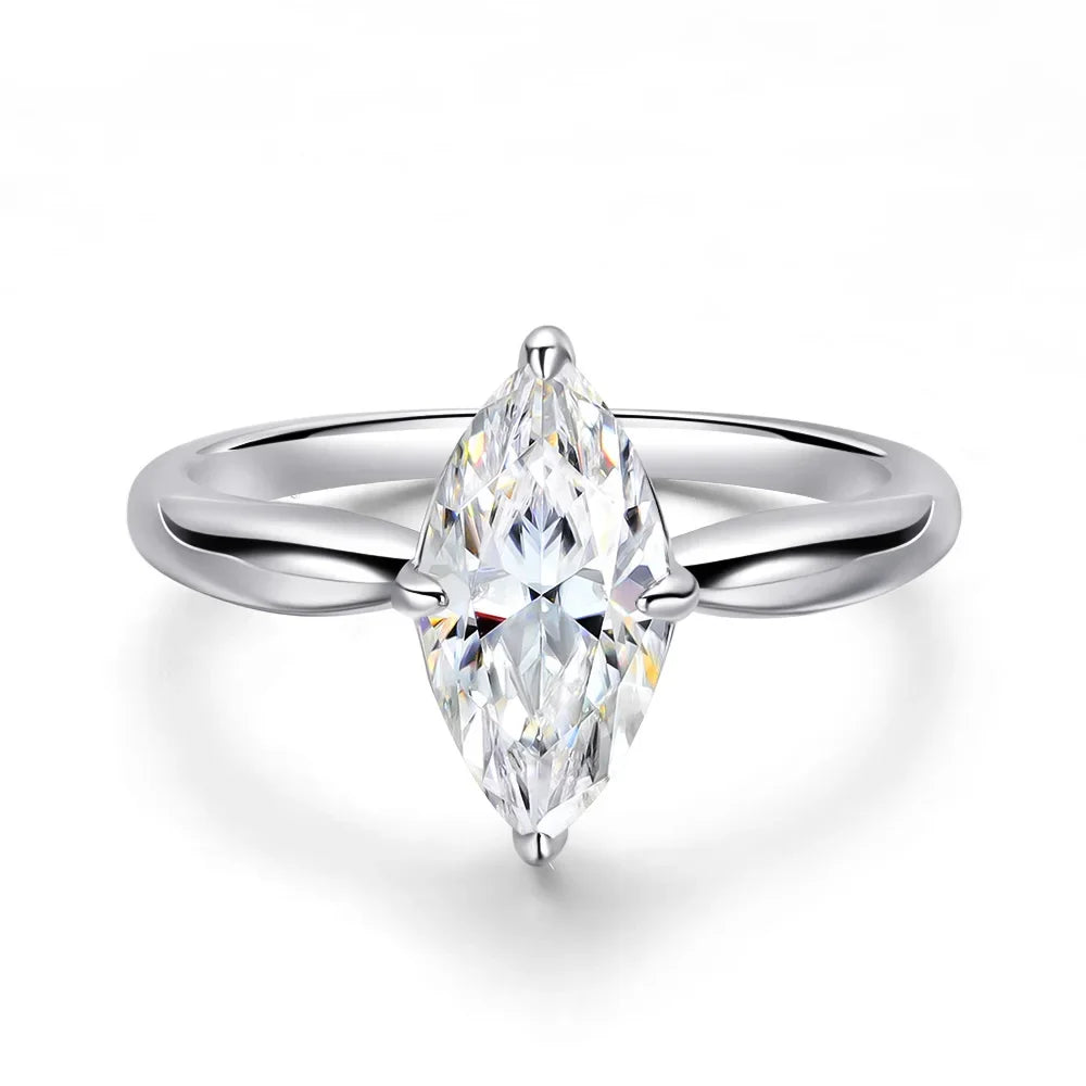 1CT 2CT 3CT Marquise Cut Moissanite Rings for Women Bride Classic Wedding Band 925 Sterling Silver Plated 18K Jewelry GRA