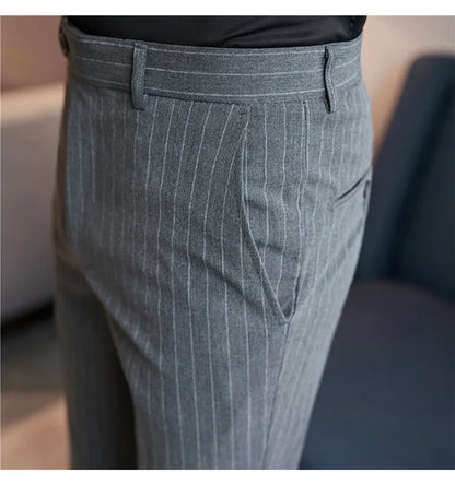 Men's Slim Fit Pinstripe Dress Pants, Stretch Comfort and Thickened Fabric for Business Casual Office Wear