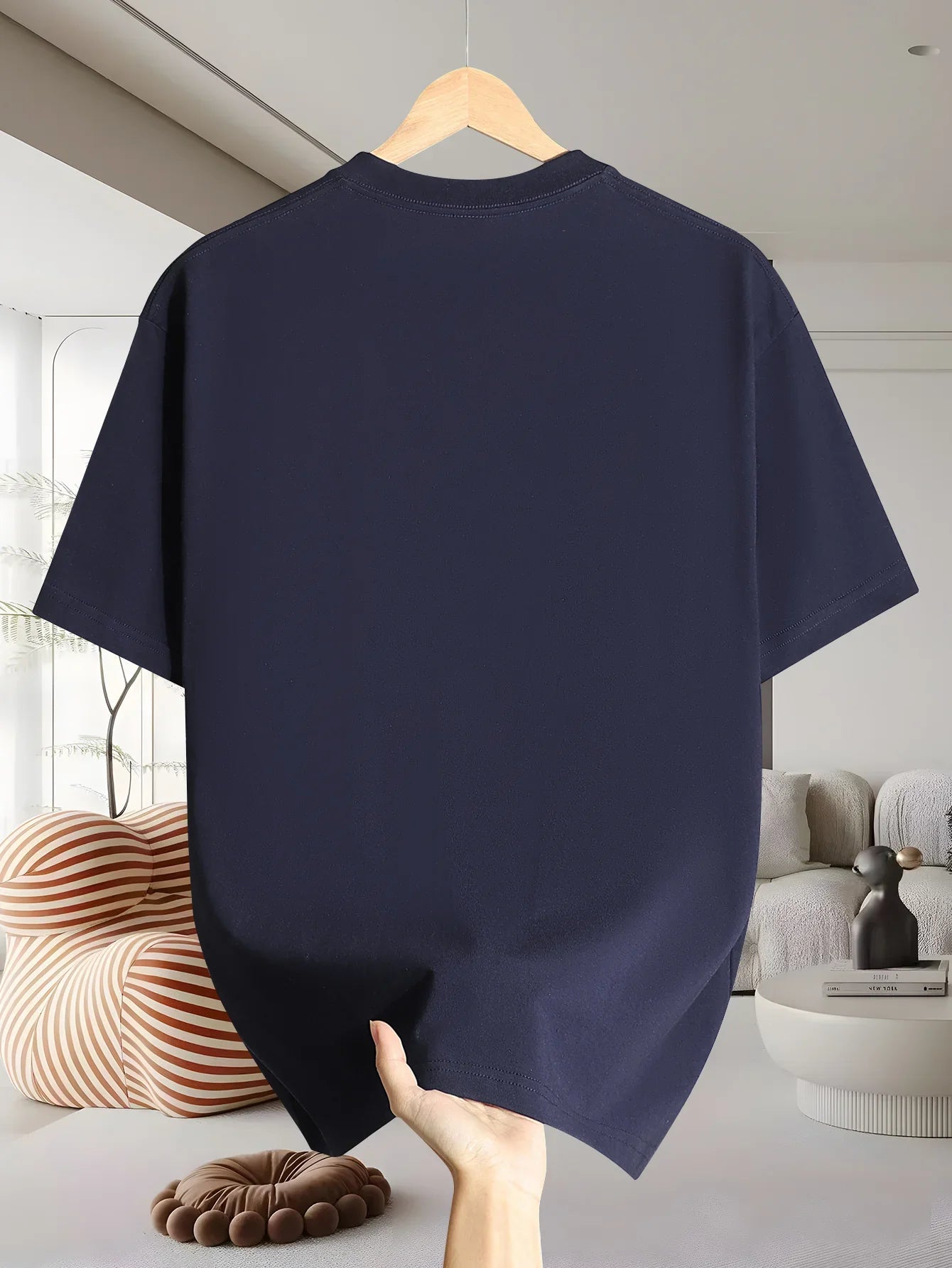 Men's 100% pure cotton fashionable casual loose retro pattern printed round neck short sleeved T-shirt top