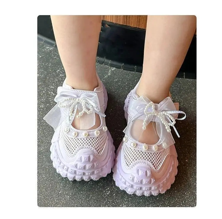 Girls' princess sandals summer 2026 new children's Baotou foreign pearl single mesh shoes for children mesh sneakers