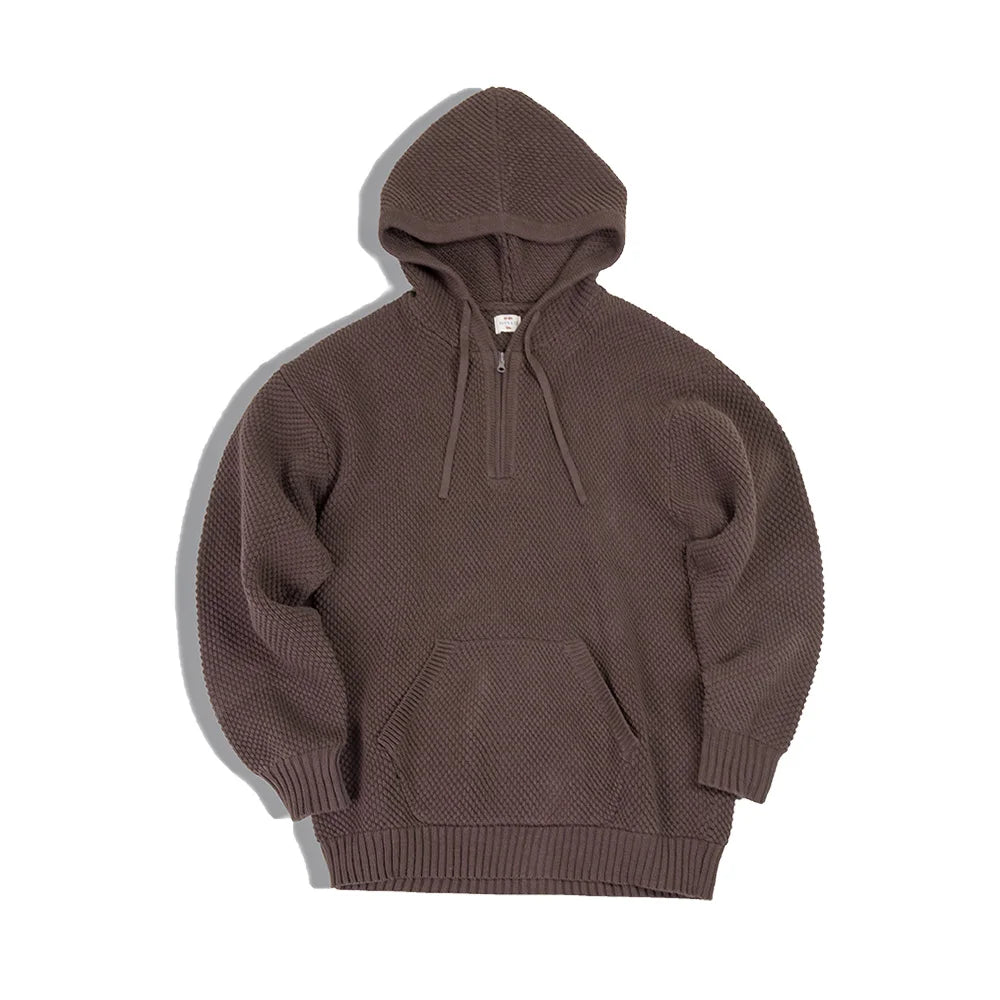 Casual Knit Sweater Half-zip Basics Hoodies for Men Autumn Winter Fashion Brand Pullovers Warm Hooded Sweatshirt Tops