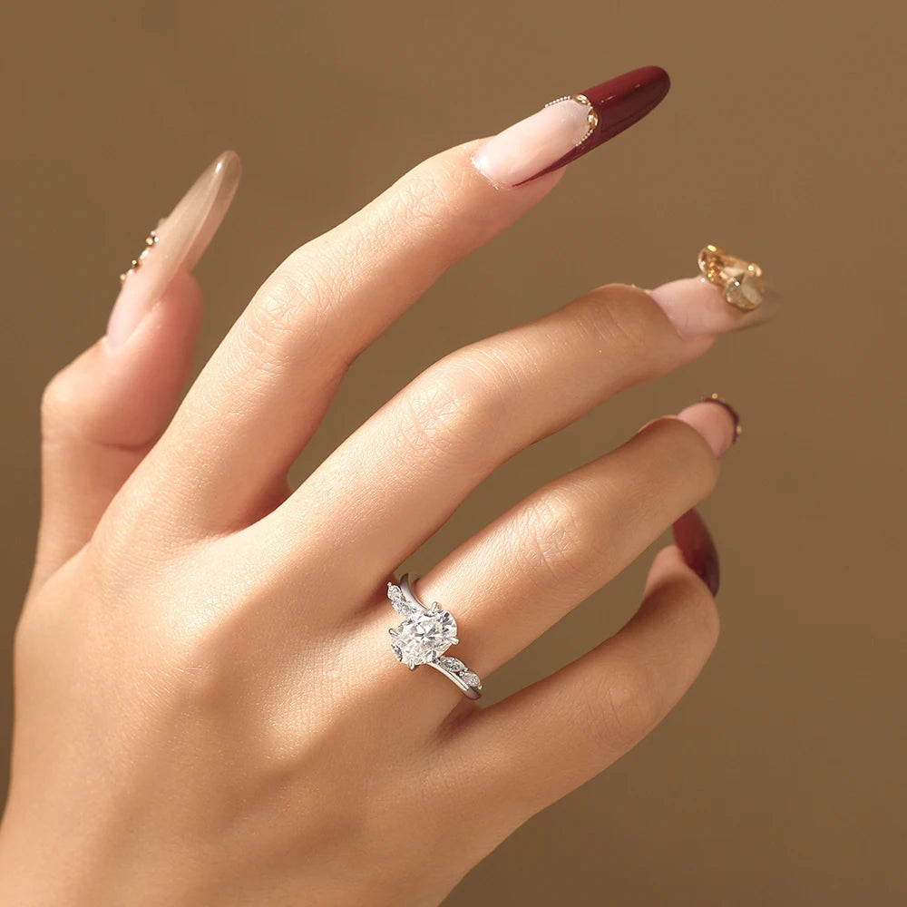 Oval Cut 2CT All Moissanite Rings For Women S925 Silver Marquise Side Stone Engagement Ring Elegant Bridal Jewelry Gift