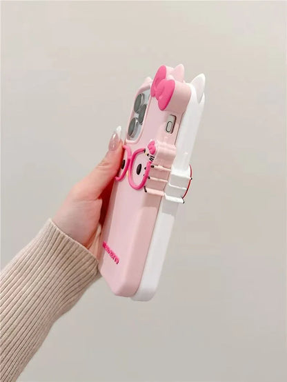 3D Glasses Cat Silicone Phone Case For iPhone 17 Pro Max 16 15 Plus 14 13 Mini 12 11 4 4S 5 5S 7 8 SE