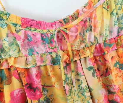 Flower Print Spaghetti Strap Mini Dress Women Backless Skater Lacing up Sling Robe Holiday