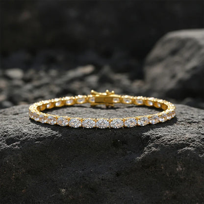 0.3-1.5CT Oval Cut Moissanite Hip-hop Tennis Bracelets for Women Men Lab Diamond Wedding Party 100% S925 Silver Chain