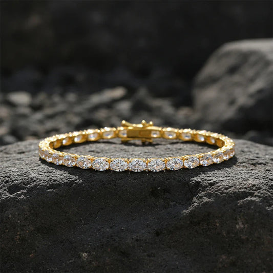 0.3-1.5CT Oval Cut Moissanite Hip-hop Tennis Bracelets for Women Men Lab Diamond Wedding Party 100% S925 Silver Chain