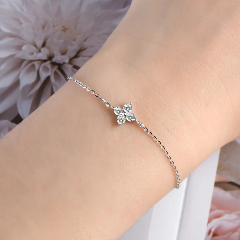 4-Leaf Clover GRA Certified 0.9cttw D Color Moissanite Diamond Bracelet for Woman 925 Silver Link Bracelets Fine Jewelry