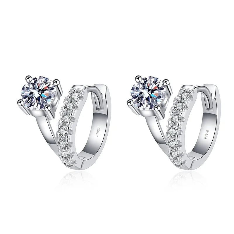Luxury Platinum Earrings PT950 Asymmetric French Design Women's Buckle D Colour Moissanite Diamond White Gold Jewelry