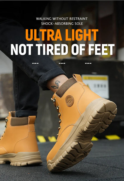 High Top Men Work Shoes Anti-Puncture Anti-smash Work Sneakers Slip Resistant Comfortable Soft Water Resistant Work Hiking Boots