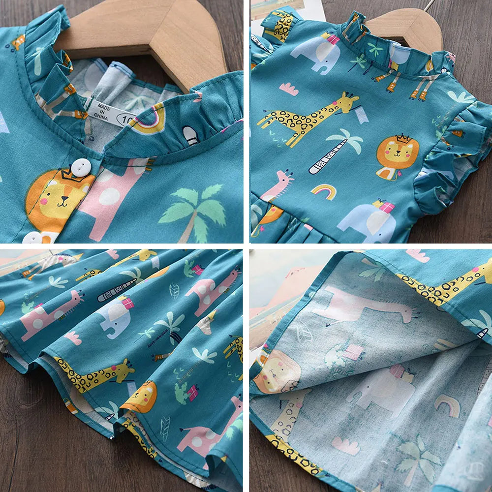 Girls Casual Dresses 2022 New Summer Kids Baby Flowers Print Costumes Floral Party Birthday Princess Vestidos 2-6Y