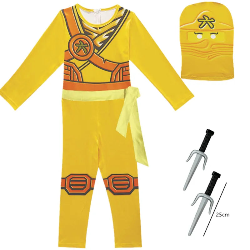 Kids Leg Ninja Cosplay Superhero Jumpsuit Kids Anime Ninja Costume Fancy Party Dress Carnival Halloween Costume with Toy Fork
