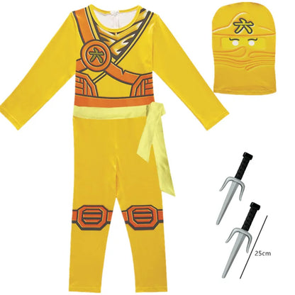 Kids Leg Ninja Cosplay Superhero Jumpsuit Kids Anime Ninja Costume Fancy Party Dress Carnival Halloween Costume with Toy Fork