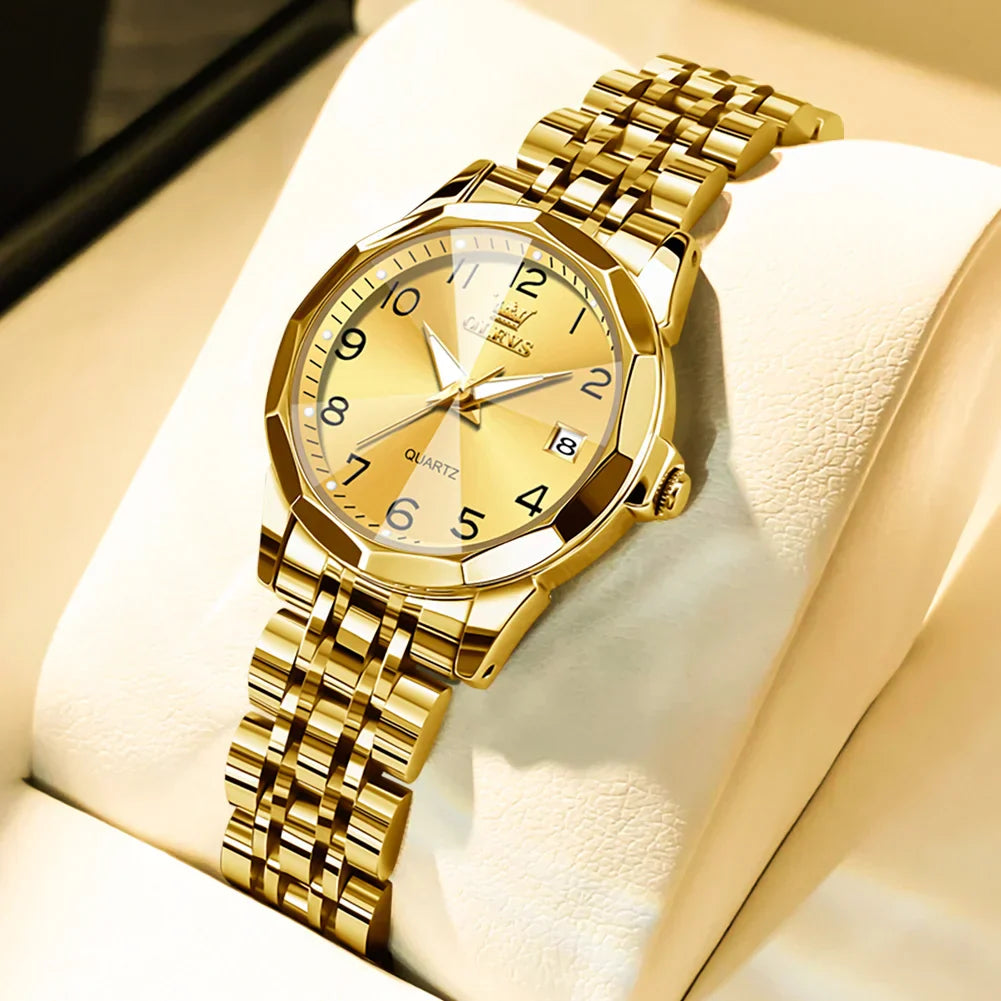 Elegant Fashion Women's Watches Luxury Brand Original Quartz Watch for Ladies Waterproof Stainless Steel Luminous Date