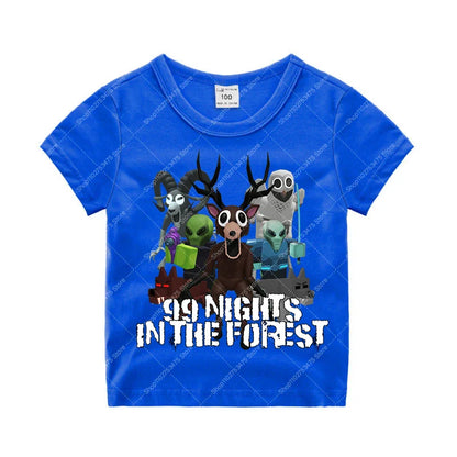 Game 99 Nights in The Forest Short Sleeve T-shirt for Boy Kids Cartoon Cotton Tops Children Anime Cute Tee Summer Clothing Gifts