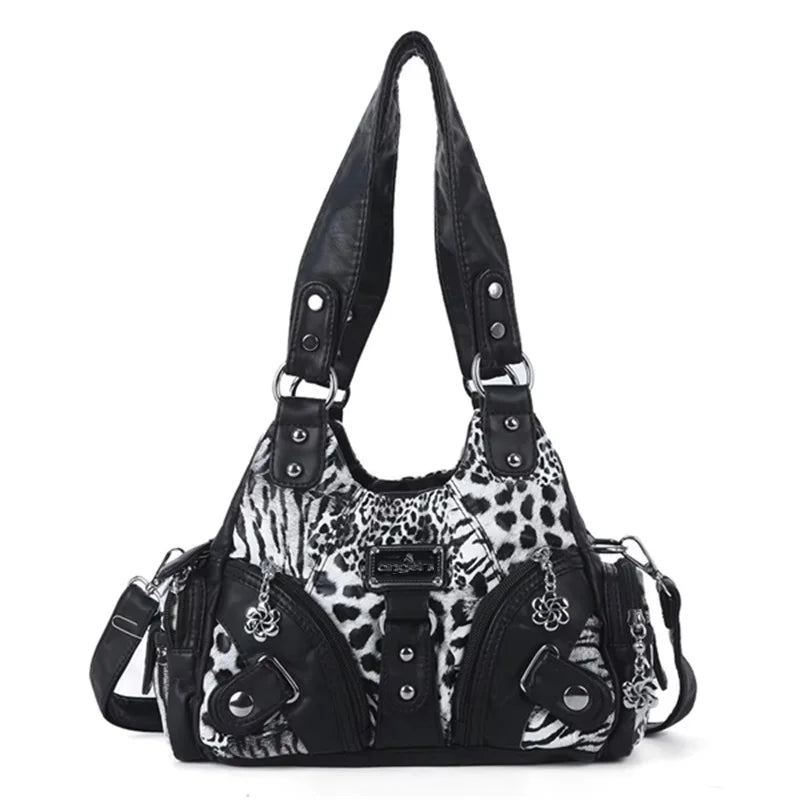 Women Handbags Soft Tote Bag Small Top-handle Fashion Satchel Multi-Pockets Leopard Shoulder Bag Hobos Phone Pack