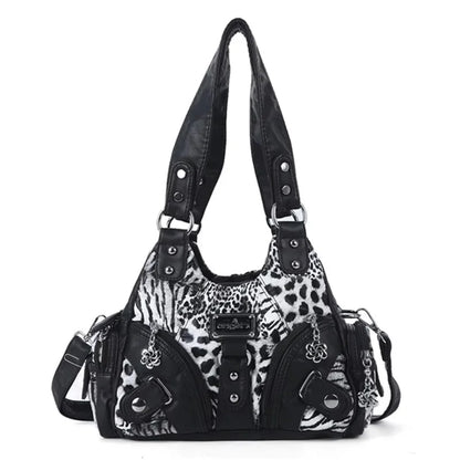 Women Handbags Soft Tote Bag Small Top-handle Fashion Satchel Multi-Pockets Leopard Shoulder Bag Hobos Phone Pack