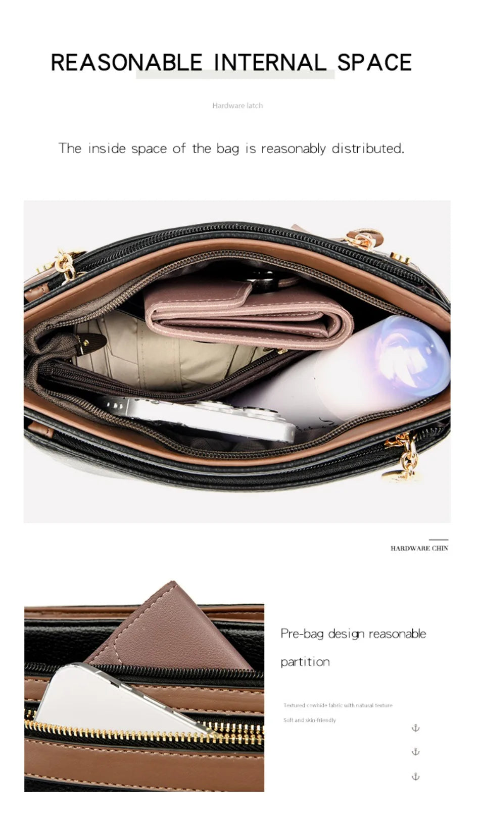 High Quality Leather Purses and Handbag Women Bag Luxury Designer Shoulder Crossbody Sac Ladies Casuial Messenger Tote Bag 2024