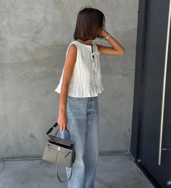 White Bandage Ribbed Tank Top Shirts For Women Hollow Out Sleeveless Slim Summer Fashion Vest Women's Lace-Up Vest Y2k Top
