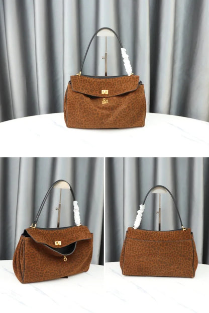 Suede Leather Tote Bag for Women Large Capacity Cowhide Shoulder Bag Designer Lock Satchel Chic Soft Nubuck Crossbody Purse
