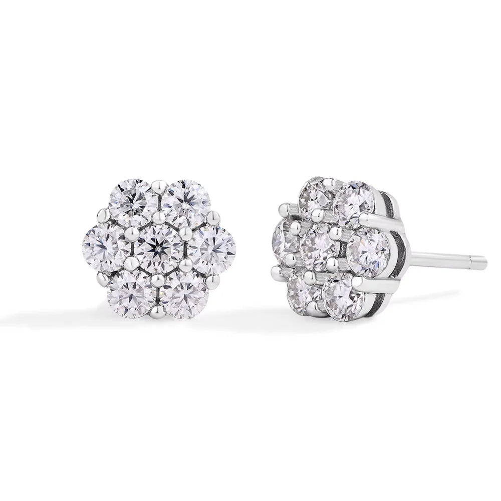 Round Cut 2.5mm 3.0mm Moissanite Diamond Earring Flower shape D VVS1 Color 925 Silver Pure 10k 14k Au750 Gold for Women