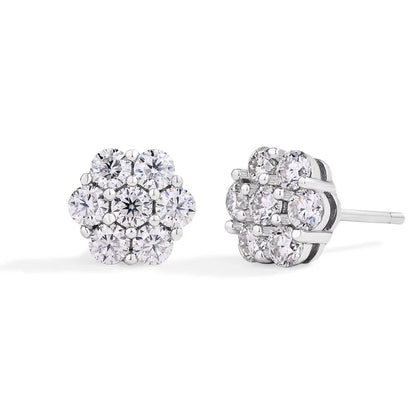 Round Cut 2.5mm 3.0mm Moissanite Diamond Earring Flower shape D VVS1 Color 925 Silver Pure 10k 14k Au750 Gold for Women