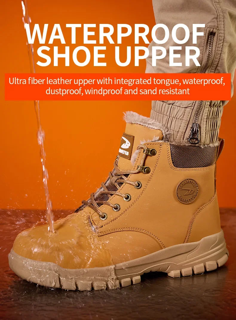 Winter Warm Men's Work Safety Boots Waterproof Rugged Steel Toe Shoes Sneakers Safety Protection Coldproof