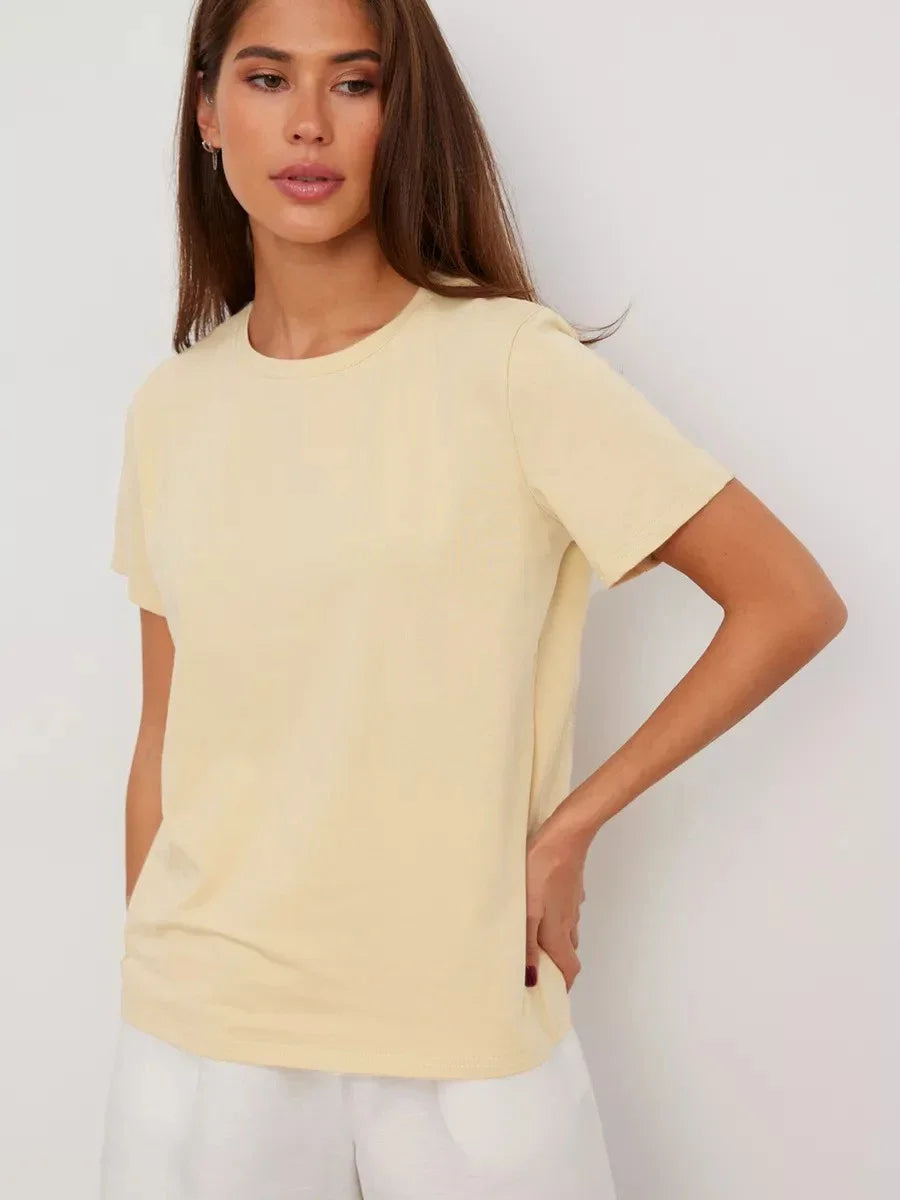 Summer 100% Cotton Women's T-shirt Bottoming Basic Fashionable Lady Short Sleeve Loose Tops Shirts Solid 230g/㎡ Tops