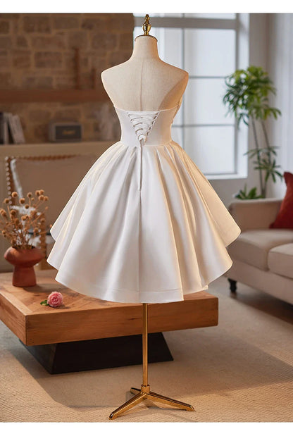 Prom Dress Homecoming Dresses for Teens Lace Formal Dress Birthday Party Annual Meeting White Short Satin Mini Graduation Dress