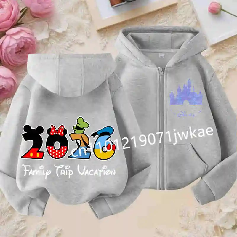 Boys and Girls Clothing Castle Pattern Kids Hoodie Jacket for Children 2026 Fashion Minnie Mickey Castle Zipper Hoodie Closure