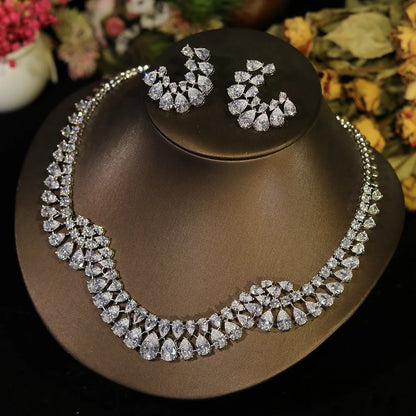 Conjuntos de joias de colar de casamento com design geométrico de zircônia luxuosos e brilhantes Bijoux Femme Ensemble X0610