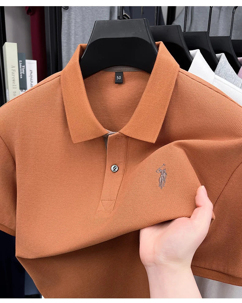 100% pure cotton high-end brand men's short sleeve polo shirt comfort lightweight summer casual T-shirt youthful fashionable top