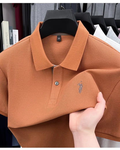100% pure cotton high-end brand men's short sleeve polo shirt comfort lightweight summer casual T-shirt youthful fashionable top