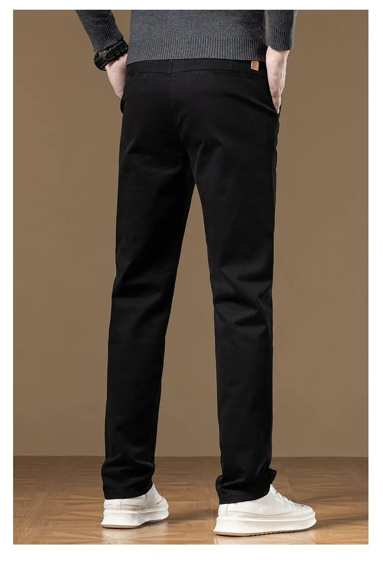 Classical Men's Casual Pants Straight Leg Elastic Solid Color Business Trousers Fashionable Soft Comfortable  Clothes Long Pants