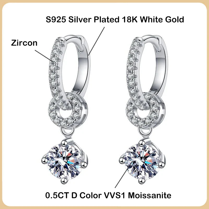 Real 1CT Moissanite Drop Earrings For Women Party Fine Jewelry S925 Sterling Silver GRA Certified Diamond Earring Wholesale
