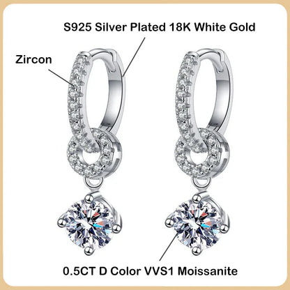 Real 1CT Moissanite Drop Earrings For Women Party Fine Jewelry S925 Sterling Silver GRA Certified Diamond Earring Wholesale