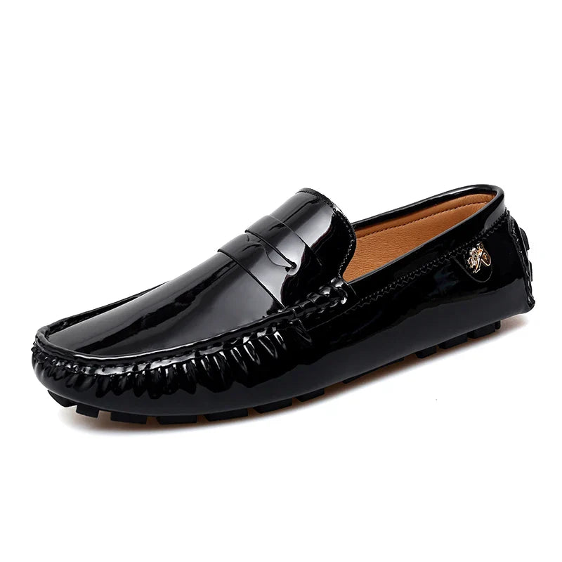 Patent Leather Beanie Shoes Men's New Spring and Summer Large Size Patent Leather Casual British Leather Shoes Women's Slip-On Lazy Casual Shoes Handmade Shoes
