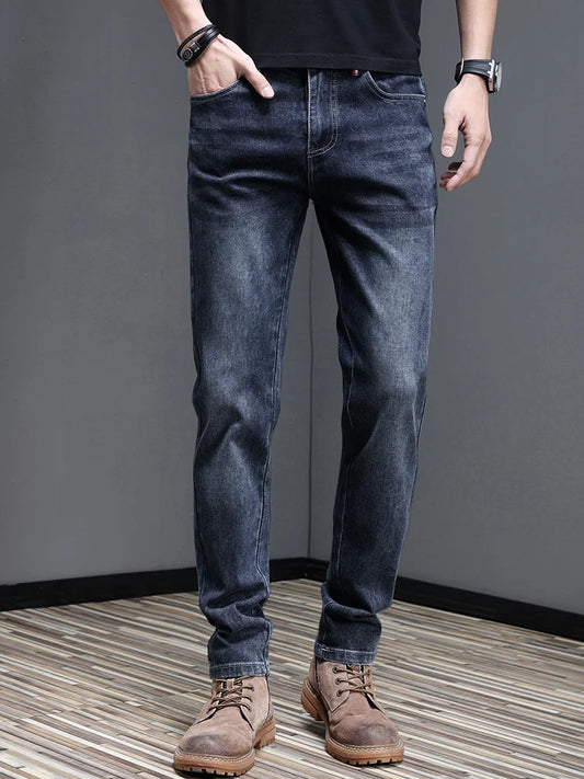 Men's New Stylish Embroidered Back Pocket Slim Fit Stretchy Jeans European Style Versatile Long Trousers