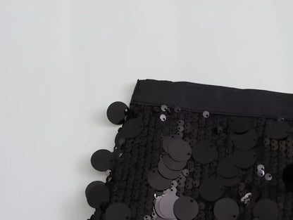 Women Spring Autumn Chic Mini Skirts Fashion With Sequined Solid Side Zipper Short Skirt Female Vintage High Waist Skirt