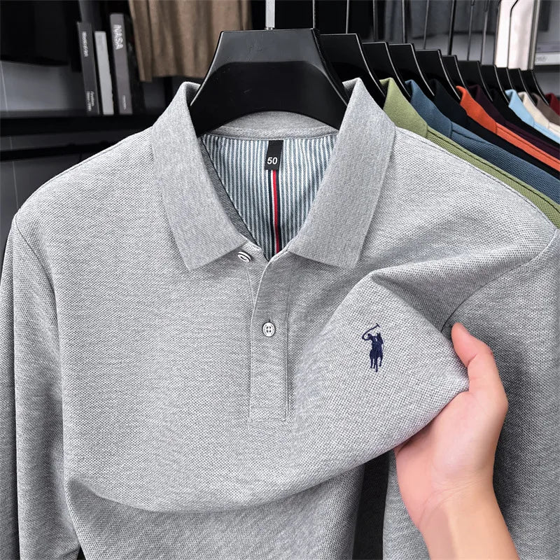 High end brand 100% cotton long sleeve polo shirt fashion luxury pony embroidery business casual comfort new Paul men's T-shirt