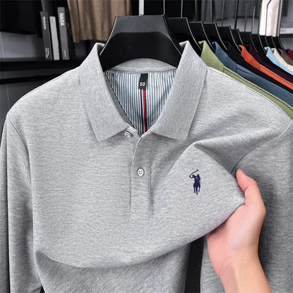 High end brand 100% cotton long sleeve polo shirt fashion luxury pony embroidery business casual comfort new Paul men's T-shirt