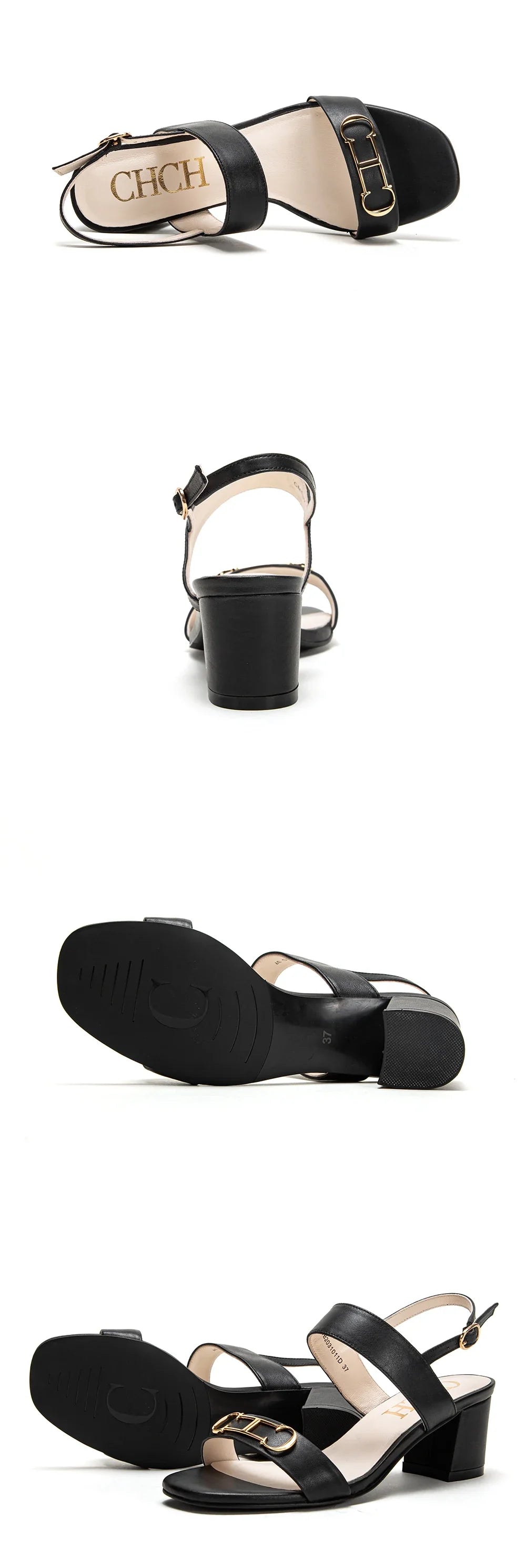 2024 Summer New Women's Sandals Mid Heel Casual Shoes Sandals Black White Thin Strap Adjustable