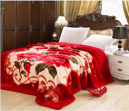 Korean Style Winter Raschel Mink Blankets Soft Warm Fluffy Double Layer Thick Weighted Blanket Winter Bedspread Plaid Blanket