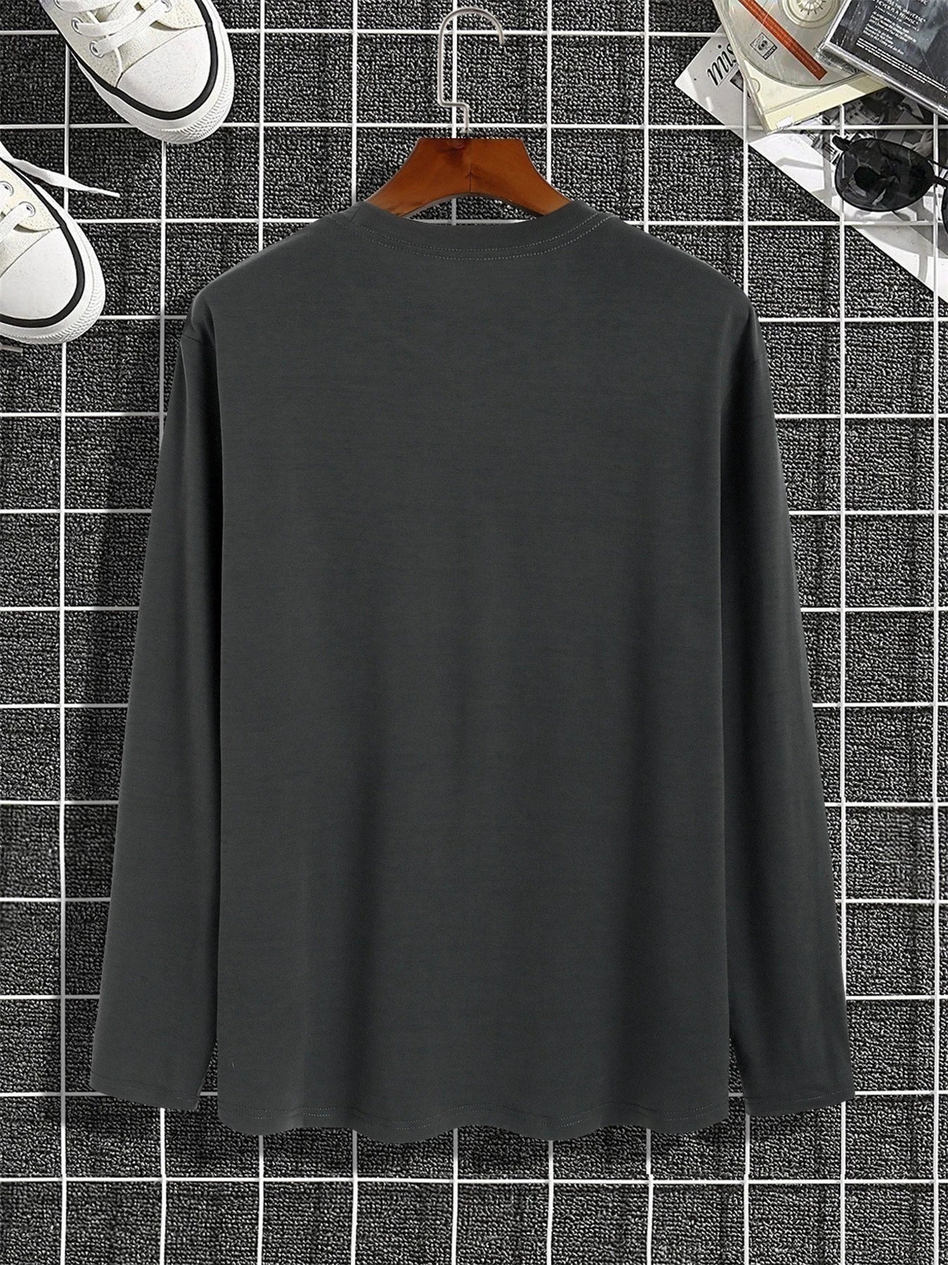 Brooklyn New York Printed Men's 100% Cotton Loose and Comfortable Sports and Leisure Round Neck Long Sleeve T-shirt Top